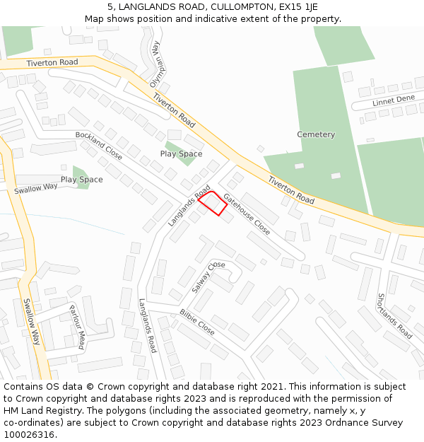 5, LANGLANDS ROAD, CULLOMPTON, EX15 1JE: Location map and indicative extent of plot