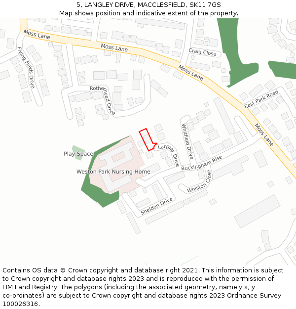 5, LANGLEY DRIVE, MACCLESFIELD, SK11 7GS: Location map and indicative extent of plot