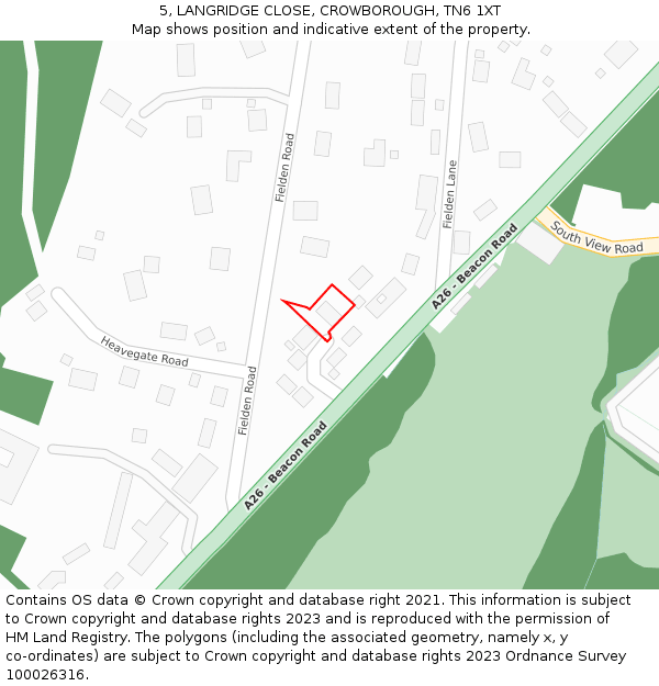 5, LANGRIDGE CLOSE, CROWBOROUGH, TN6 1XT: Location map and indicative extent of plot