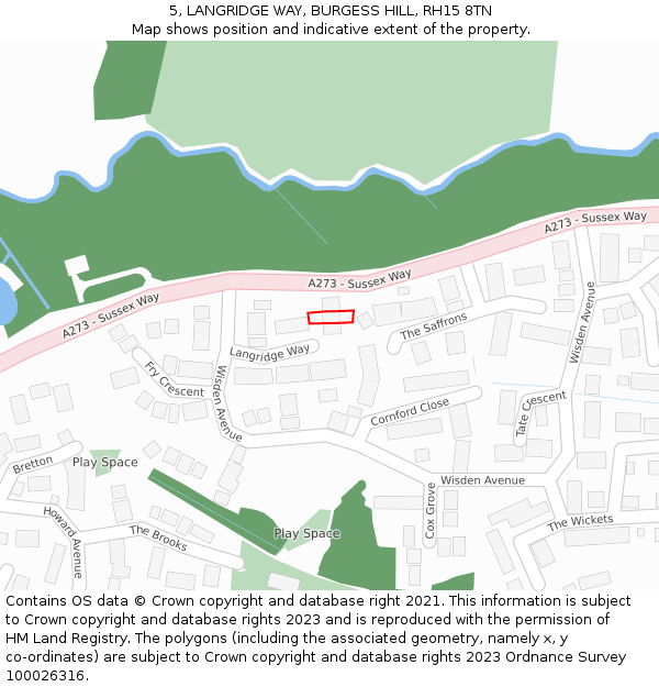 5, LANGRIDGE WAY, BURGESS HILL, RH15 8TN: Location map and indicative extent of plot