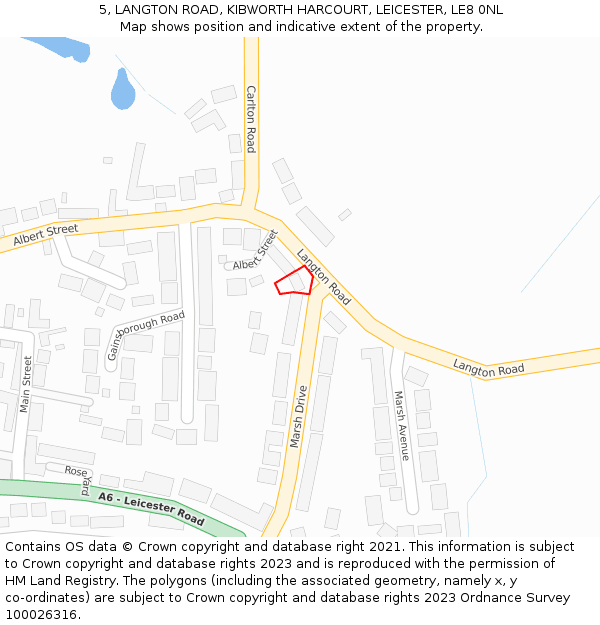 5, LANGTON ROAD, KIBWORTH HARCOURT, LEICESTER, LE8 0NL: Location map and indicative extent of plot