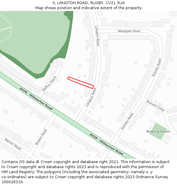 5, LANGTON ROAD, RUGBY, CV21 3UA: Location map and indicative extent of plot