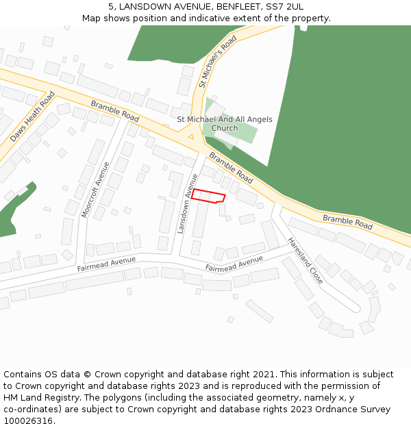 5, LANSDOWN AVENUE, BENFLEET, SS7 2UL: Location map and indicative extent of plot