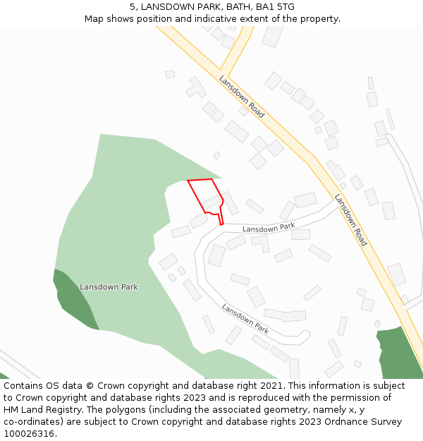 5, LANSDOWN PARK, BATH, BA1 5TG: Location map and indicative extent of plot