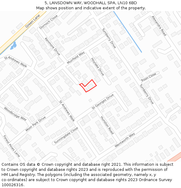 5, LANSDOWN WAY, WOODHALL SPA, LN10 6BD: Location map and indicative extent of plot