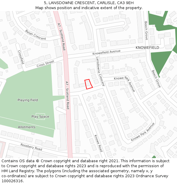 5, LANSDOWNE CRESCENT, CARLISLE, CA3 9EH: Location map and indicative extent of plot