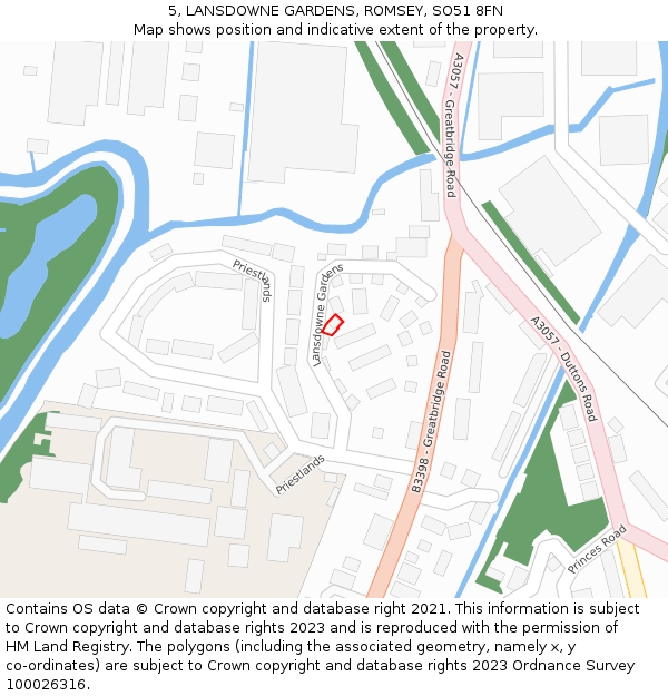 5, LANSDOWNE GARDENS, ROMSEY, SO51 8FN: Location map and indicative extent of plot