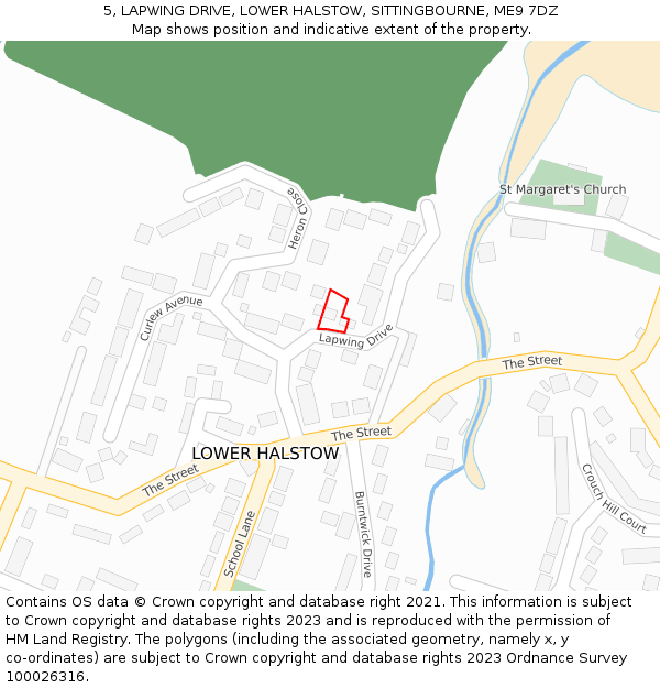 5, LAPWING DRIVE, LOWER HALSTOW, SITTINGBOURNE, ME9 7DZ: Location map and indicative extent of plot