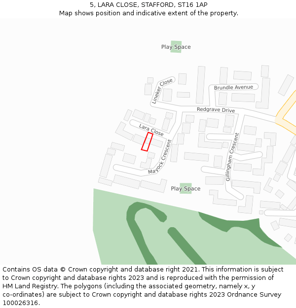 5, LARA CLOSE, STAFFORD, ST16 1AP: Location map and indicative extent of plot