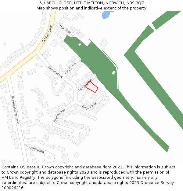 5, LARCH CLOSE, LITTLE MELTON, NORWICH, NR9 3QZ: Location map and indicative extent of plot