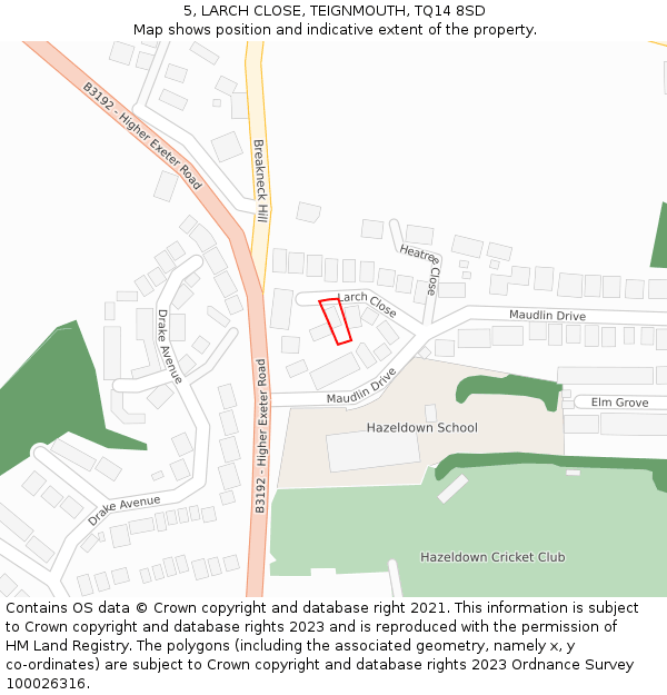 5, LARCH CLOSE, TEIGNMOUTH, TQ14 8SD: Location map and indicative extent of plot