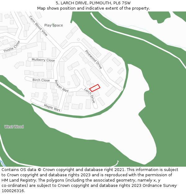 5, LARCH DRIVE, PLYMOUTH, PL6 7SW: Location map and indicative extent of plot