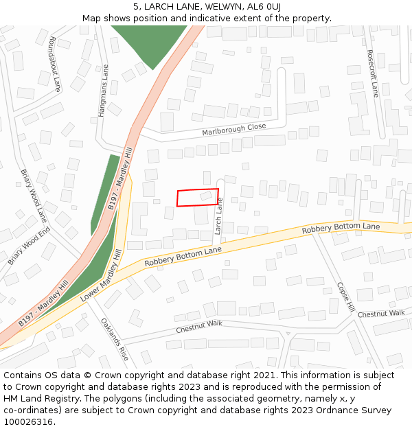 5, LARCH LANE, WELWYN, AL6 0UJ: Location map and indicative extent of plot