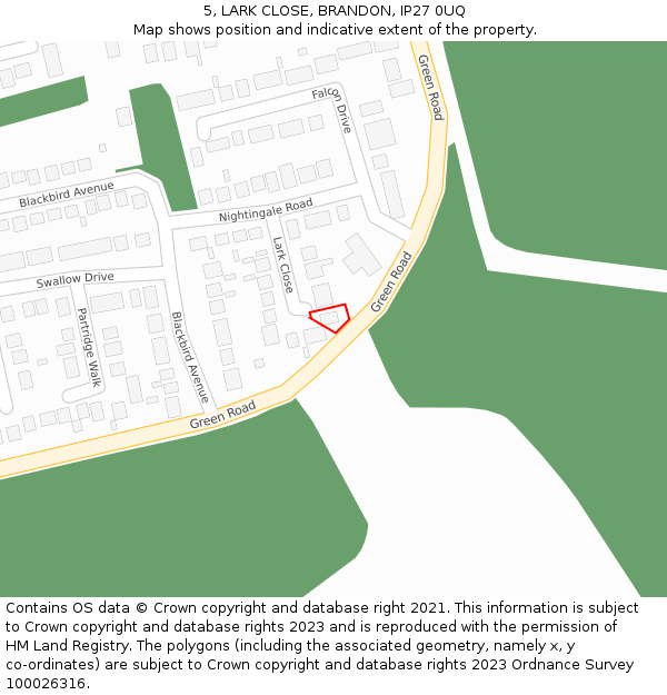 5, LARK CLOSE, BRANDON, IP27 0UQ: Location map and indicative extent of plot