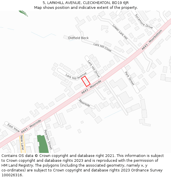 5, LARKHILL AVENUE, CLECKHEATON, BD19 6JR: Location map and indicative extent of plot