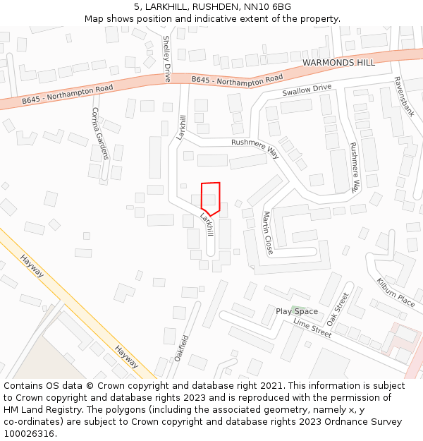 5, LARKHILL, RUSHDEN, NN10 6BG: Location map and indicative extent of plot