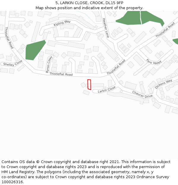 5, LARKIN CLOSE, CROOK, DL15 9FP: Location map and indicative extent of plot