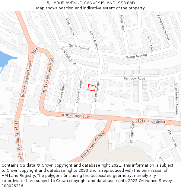 5, LARUP AVENUE, CANVEY ISLAND, SS8 8AD: Location map and indicative extent of plot