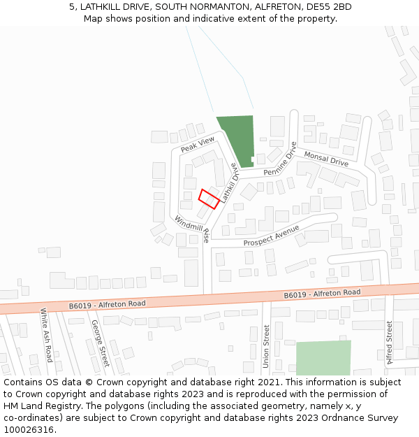 5, LATHKILL DRIVE, SOUTH NORMANTON, ALFRETON, DE55 2BD: Location map and indicative extent of plot