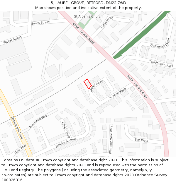 5, LAUREL GROVE, RETFORD, DN22 7WD: Location map and indicative extent of plot