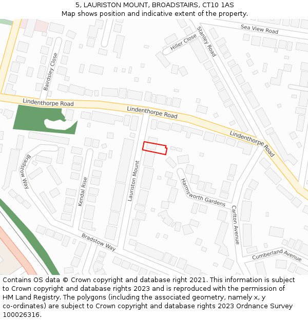 5, LAURISTON MOUNT, BROADSTAIRS, CT10 1AS: Location map and indicative extent of plot