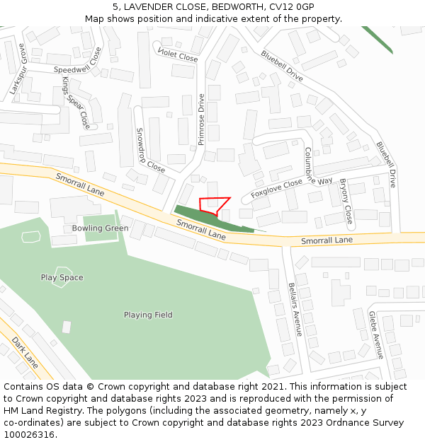 5, LAVENDER CLOSE, BEDWORTH, CV12 0GP: Location map and indicative extent of plot