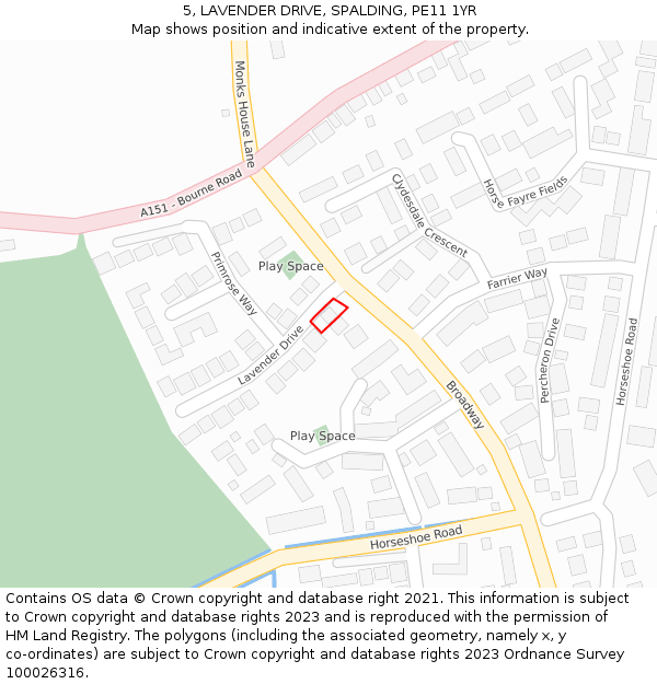 5, LAVENDER DRIVE, SPALDING, PE11 1YR: Location map and indicative extent of plot