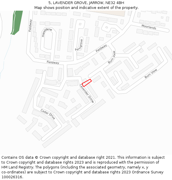 5, LAVENDER GROVE, JARROW, NE32 4BH: Location map and indicative extent of plot