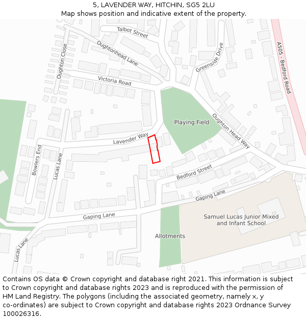 5, LAVENDER WAY, HITCHIN, SG5 2LU: Location map and indicative extent of plot