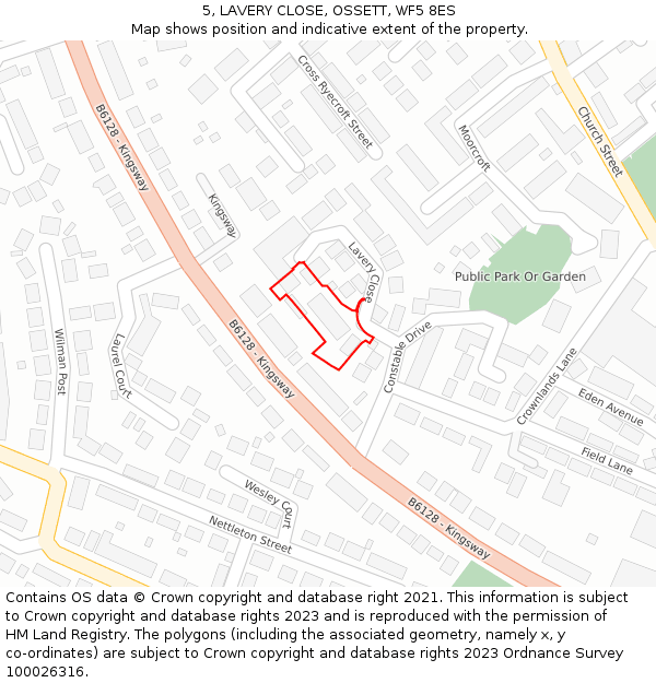 5, LAVERY CLOSE, OSSETT, WF5 8ES: Location map and indicative extent of plot