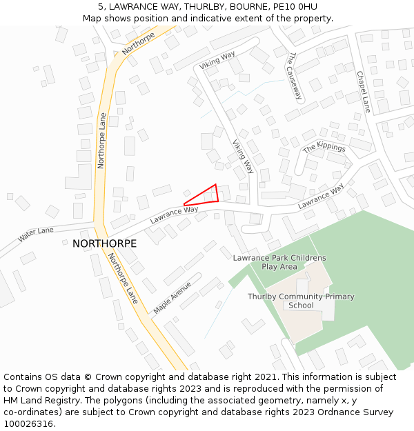 5, LAWRANCE WAY, THURLBY, BOURNE, PE10 0HU: Location map and indicative extent of plot