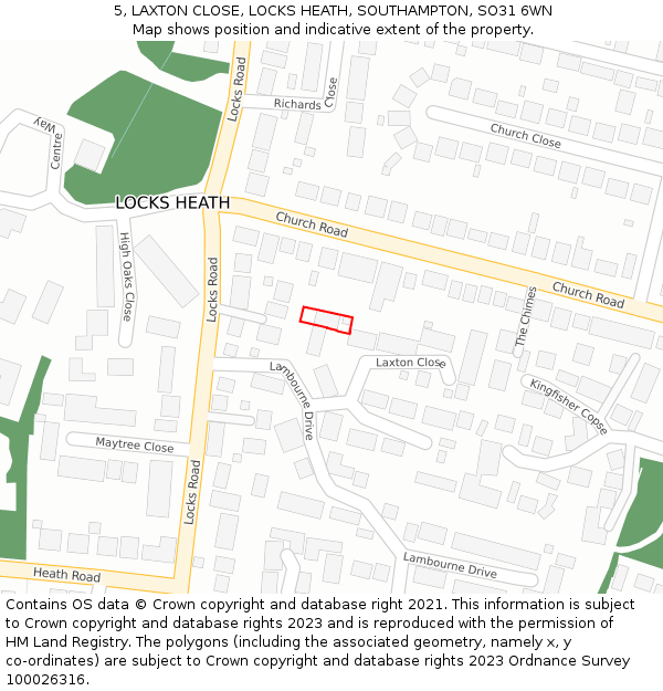 5, LAXTON CLOSE, LOCKS HEATH, SOUTHAMPTON, SO31 6WN: Location map and indicative extent of plot