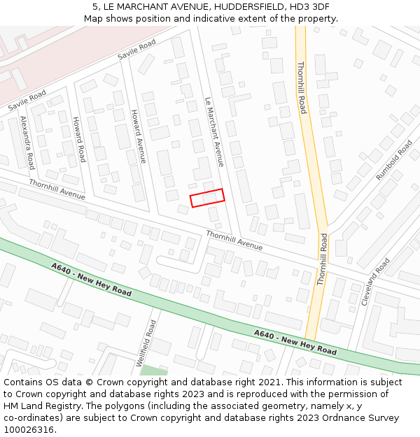 5, LE MARCHANT AVENUE, HUDDERSFIELD, HD3 3DF: Location map and indicative extent of plot