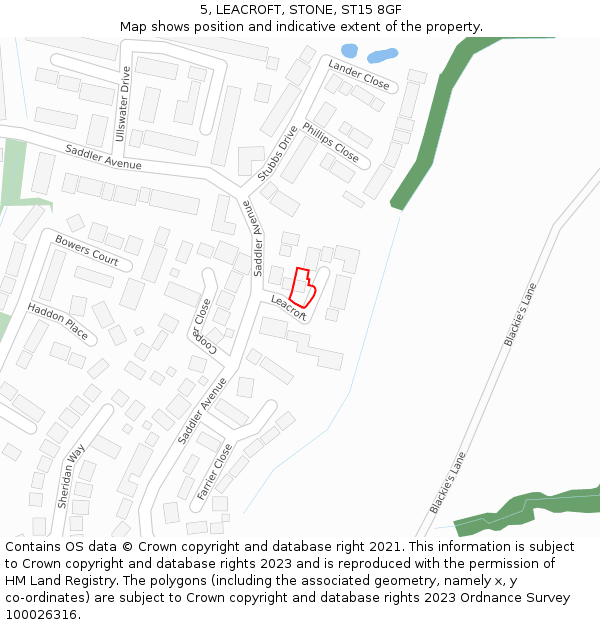 5, LEACROFT, STONE, ST15 8GF: Location map and indicative extent of plot