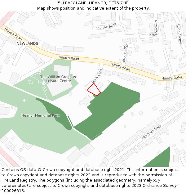 5, LEAFY LANE, HEANOR, DE75 7HB: Location map and indicative extent of plot