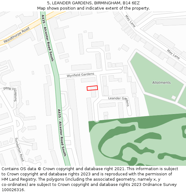 5, LEANDER GARDENS, BIRMINGHAM, B14 6EZ: Location map and indicative extent of plot