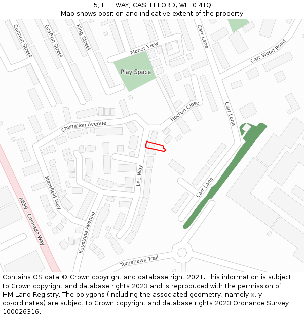 5, LEE WAY, CASTLEFORD, WF10 4TQ: Location map and indicative extent of plot