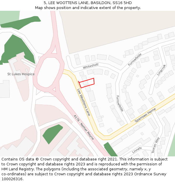 5, LEE WOOTTENS LANE, BASILDON, SS16 5HD: Location map and indicative extent of plot