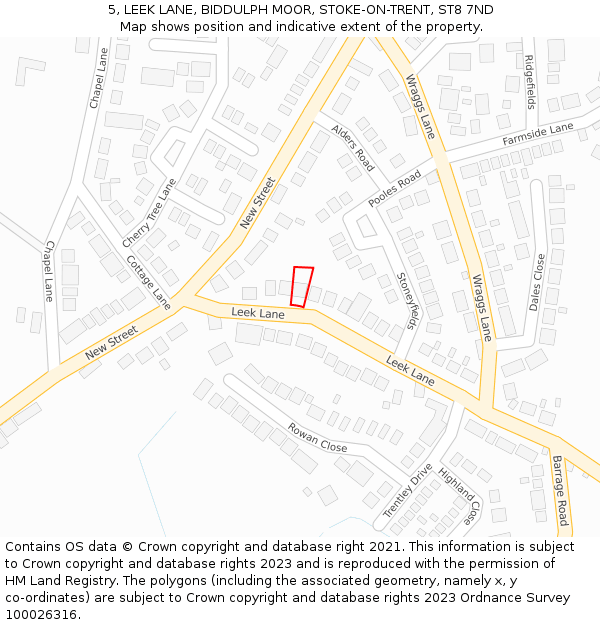 5, LEEK LANE, BIDDULPH MOOR, STOKE-ON-TRENT, ST8 7ND: Location map and indicative extent of plot