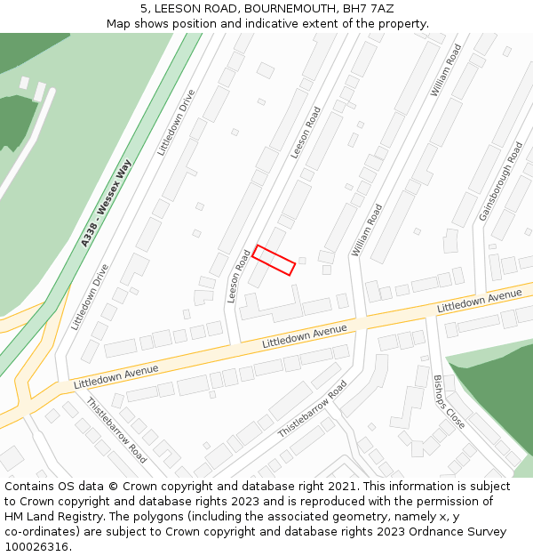 5, LEESON ROAD, BOURNEMOUTH, BH7 7AZ: Location map and indicative extent of plot