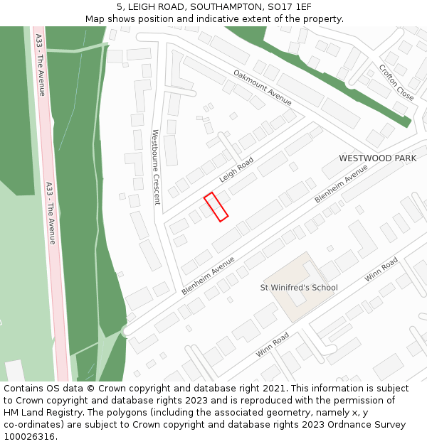 5, LEIGH ROAD, SOUTHAMPTON, SO17 1EF: Location map and indicative extent of plot