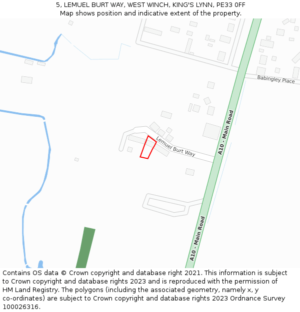 5, LEMUEL BURT WAY, WEST WINCH, KING'S LYNN, PE33 0FF: Location map and indicative extent of plot