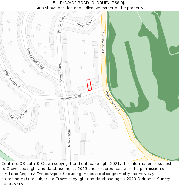 5, LENWADE ROAD, OLDBURY, B68 9JU: Location map and indicative extent of plot