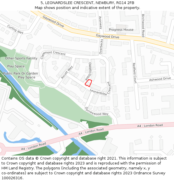5, LEONARDSLEE CRESCENT, NEWBURY, RG14 2FB: Location map and indicative extent of plot