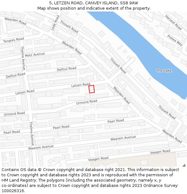 5, LETZEN ROAD, CANVEY ISLAND, SS8 9AW: Location map and indicative extent of plot