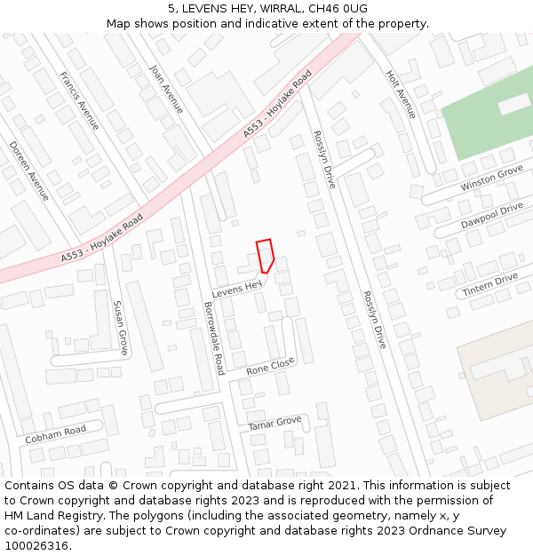 5, LEVENS HEY, WIRRAL, CH46 0UG: Location map and indicative extent of plot