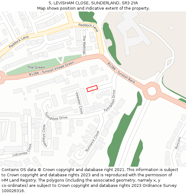 5, LEVISHAM CLOSE, SUNDERLAND, SR3 2YA: Location map and indicative extent of plot