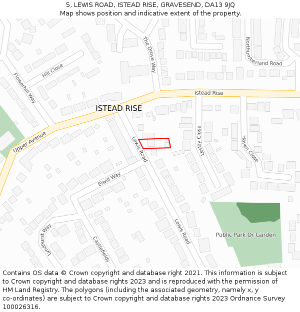 5, LEWIS ROAD, ISTEAD RISE, GRAVESEND, DA13 9JQ: Location map and indicative extent of plot