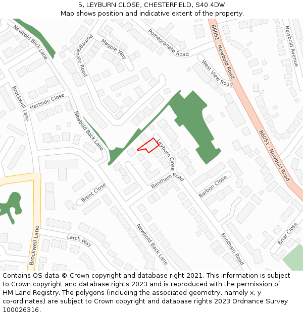 5, LEYBURN CLOSE, CHESTERFIELD, S40 4DW: Location map and indicative extent of plot