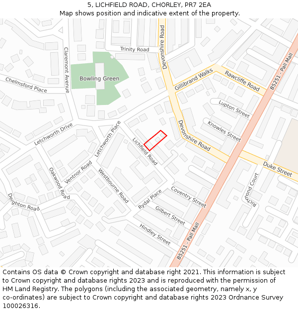 5, LICHFIELD ROAD, CHORLEY, PR7 2EA: Location map and indicative extent of plot